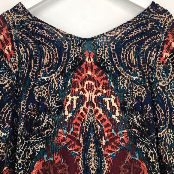 ANA Jewel tone Paisley Print Lightweight Flowy V Neck Roll Sleeve Blouse NEW - Picture 6 of 16
